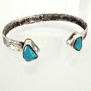 Navajo Reverse Cuff Bracelet Turquoise 6.5in Candalaria Sterling Modern‎ Native
